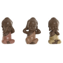 Decorative Figure Home ESPRIT Orange Coral Lime Resin Buddha Oriental 5,5 x 5 x 10,5 cm (3 Units)