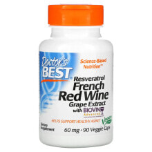 Антиоксиданты Докторс Бэст, ресвератрол из экстракта французского красного винного винограда, 60 мг, 90 вегетарианских капсул