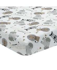 Jungle Safari Cotton White/Gray Elephant/Lion Fitted Mini Crib Sheet