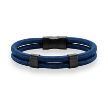 Мужской кожаный браслет синий текстильный Troli Stylish black and blue bracelet VSB005 NB-PET