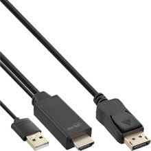 Компьютерные разъемы и переходники InLine 17167P видео кабель адаптер 7,5 m DisplayPort HDMI + USB Черный