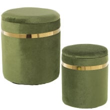 Pouffe Alexandra House Living Green Golden Velvet Wood Set 2 Pieces