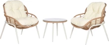 Table Set with 2 Armchairs Home ESPRIT White Beige Grey Natural 55 x 55 x 47 cm