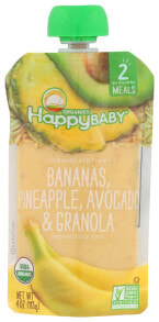 Детское пюре детское пюре Happy Baby бананы, ананас, авокадо и мюсли, от 2 до 6 месяцев