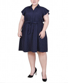 NY Collection plus Size Flutter Sleeve Belted Dress