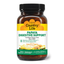 Пищеварительные ферменты Country Life Papaya Digestive Support Pineapple Papaya Пищеварительные ферменты папайи и ананаса 200 жевательных таблеток