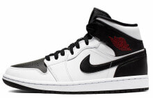 Jordan Air Jordan 1 Mid White Black Red 中帮 复古篮球鞋 女款 黑白 / Кроссовки Jordan Air Jordan 1 Mid White Black Red BQ6472-101