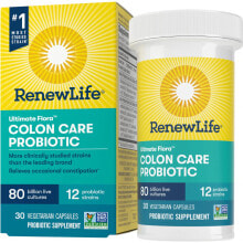 Пребиотики и пробиотики renew Life Ultimate Flora Colon Care Probiotic Пробиотики для поддержки пищеварения и иммунитета - 80 млрд КОЕ - 12 штаммов - 30 веганских капсул