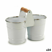 Planter Double White Silver Wood Zinc 20 x 15 x 10,2 cm (24 Units)