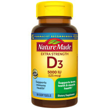 Витамин D nature Made Vitamin D3 Ultra Strength Витамин D3 5000 МЕ 90 гелевых капсул