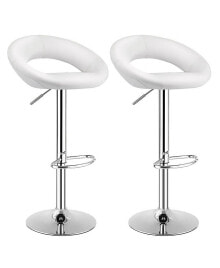 Costway set of 2 Bar Stools Adjustable PU Leather Barstools Swivel