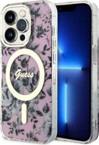 Guess Etui Guess GUHMP14LHCFWSP Apple iPhone 14 Pro różowy/pink hardcase Flower MagSafe