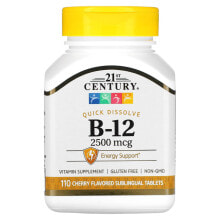 Витамины группы B 21st Century, B-12, Cherry, 2,500 mcg, 110 Sublingual Tablets