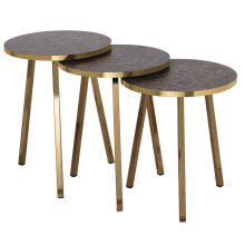 Set of 3 tables Alexandra House Living Brown Golden Wood