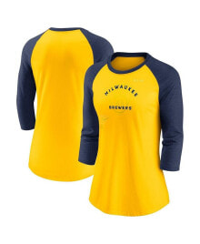 Nike women's Gold, Navy Milwaukee Brewers Next Up Tri-Blend Raglan 3/4-Sleeve T-shirt