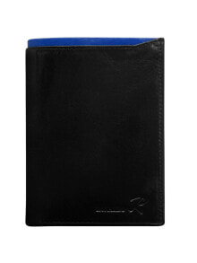 Мужские кошельки и портмоне Мужской бумажник для нагрудного кармана кожаный черный вертикальный без застежки Factory Price Portfel-CE-PR-D1072-VT.94-niebieski