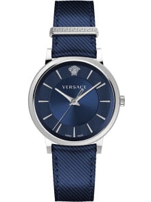 Мужские наручные часы с синим кожаным ремешком Versace VE5A00120 V-Circle mens 42mm 5ATM
