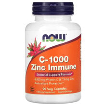 Витамин С Now Foods, C-1000 с цинком для укрепления иммунитета, витамин C, 1000 мг и цинк, 15 мг, 90 вегетарианских капсул