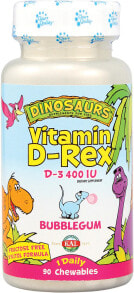 Витамин D Kal Dinosaurs Vitamin D-Rex Chewables Bubble Gum --  Витамин D-- 400 МЕ - 90 Жевательных таблеток