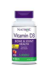 Витамин D natrol Vitamin D3 Fast Dissolve Strawberry --  Витамин D3 со вкусом клубники 5000 МЕ - 90  быстрорастворимых таблеток