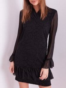 Женские платья-шифт женское мини платье черное с оборками Factory Price