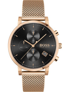 Мужские наручные часы с золотистым браслетом Hugo Boss 1513808 Integrity chronograph 43mm 3ATM