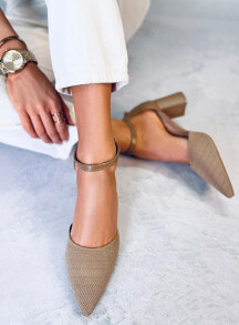 Коричневые женские туфли на каблуке obuwie damskie (Обуви Дамски)