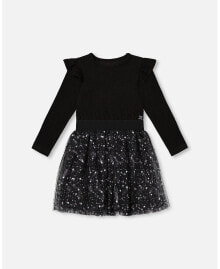 Big Girls Long Sleeve Dress With Glittering Tulle Skirt Black купить онлайн