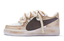 【定制球鞋】 Nike Air Force 1 Low ''T10'' 双鞋带 手绘喷绘 低帮 板鞋 女款 白棕 / Кроссовки Nike Air Force DD8959-100