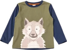 Langarmshirt mit Wolf-Applikation, grün & blau, Gr. 104, 1 St