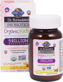 Пребиотики и пробиотики garden of Life Dr. Formulated Probiotics Organic Kids Пробиотики для детей с витаминами С и D c клубнично-банановым вкусом 14 штаммов 5 млрд КОЕ 30 жевательных таблеток