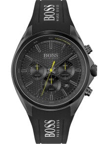 Мужские наручные часы с черным силиконовым ремешком Hugo Boss 1513859 Distinct chronograph 46mm 5ATM