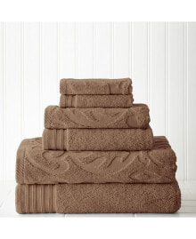 Modern Threads 6-Pc. Jacquard/Solid Medallion Swirl Towel Set