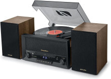 MUSE MT-120MB Stereo Micro System with Speakers, Turntable, Radio, Bluetooth, USB, AUX, CD Wood/Black