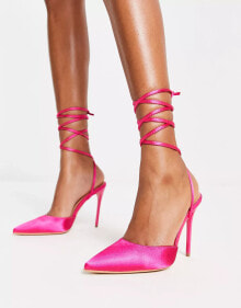 Купить женская обувь Truffle Collection: Truffle Collection pointed stiletto heeled shoes with tie leg in pink satin