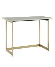 Walker Edison 42 inch Faux Marble Desk with White Top and Gold Base