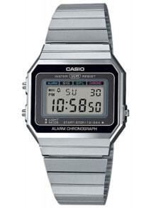 Мужские наручные электронные часы с серым силиконовым ремешком Casio A700WE-1AEF Classic Collection 33mm 3ATM
