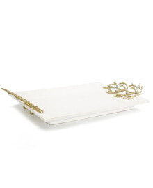 Classic Touch ceramic Tray with Coral Design Handles, 17.5
