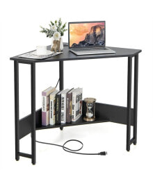 Costway triangle Computer Desk Corner Desk Home Office w/Power Outlets USB Ports