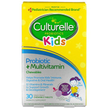 Пребиотики и пробиотики Culturelle, Для детей, жевательные таблетки с пробиотиками и мультивитаминами, для детей от 3 лет, натуральный фруктовый пунш, 30 жевательных таблеток