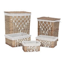 Laundry basket Home ESPRIT White Natural wicker Shabby Chic 47 x 35 x 55 cm 5 Pieces