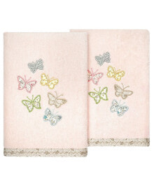 Linum Home textiles Turkish Cotton Mariposa Embellished Hand Towel Set, 2 Piece