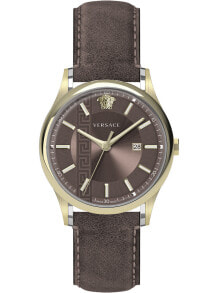Мужские наручные часы с коричневым кожаным ремешком Versace VE4A00320 Aiakos mens 44mm 5ATM