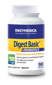 Пребиотики и пробиотики Enzymedica, Digest Basic plus Probiotics Комплекс с ферментами и пробиотиками для поддержки пищеварения 750 млн КОЕ 90 капсул