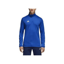 Мужские лонгсливы Мужской спортивный лонгслив с длинным рукавом синий с логотипом с молнией Adidas Core 18 Training Top