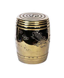 Simplie Fun gold End Table With Etched Asian Design