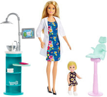 Model dolls barbie FXP16 Dentist Doll Blonde Barbie Playset Small Patient Doll Sink Treatment Chair and Much More Professional Toy for Children Aged 3-7 Years