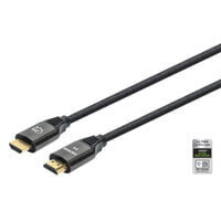 Manhattan HDMI Cable with Ethernet - 8K@60Hz (Ultra High Speed) - 3m (Braided) - Male to Male - Black - 4K@120Hz - Ultra HD 4k x 2k - Fully Shielded - Gold Plated Contacts - Lifetime Warranty - Polybag - 3 m - HDMI Type A (Standard) - HDMI Type A (Standar