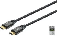Manhattan HDMI Cable with Ethernet - 8K@60Hz (Ultra High Speed) - 3m (Braided) - Male to Male - Black - 4K@120Hz - Ultra HD 4k x 2k - Fully Shielded - Gold Plated Contacts - Lifetime Warranty - Polybag - 3 m - HDMI Type A (Standard) - HDMI Type A (Standar