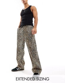 ASOS DESIGN wide trouser in leopard print with elasticated waist купить онлайн